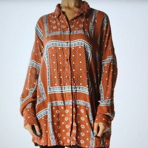 NWT Free People Little Secrets Voile Button Up Shirt, Apricot, Size M